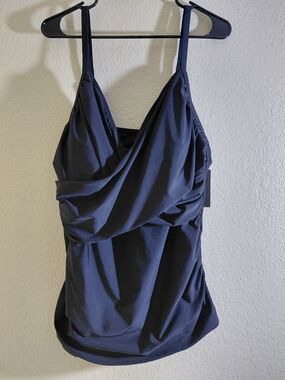 NWT SIZE 24W Aqua EVE Draped Ruched Navy Women's Tankini Swim Top